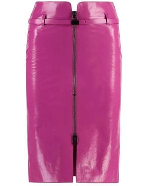 Tom Ford Leren Rok Van Lamsleer Met Zijden Riem - Roze