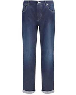 Brunello Cucinelli Klassische Baumwolljeans Mit Umgeschlagenem Saum - Blau