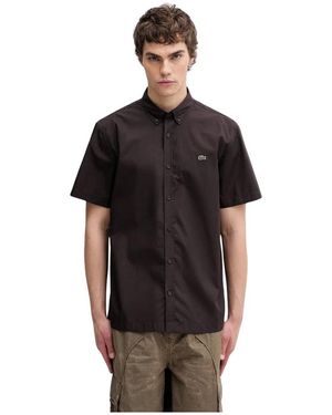 Lacoste Overhemden ,Bruin ,Katoen Regular Fit Korte Mouw Poplin Shirt - Zwart