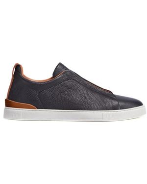 ZEGNA Schwarze Hirschleder Triple Stitch Sneakers - Blau