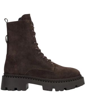 ESTRO Schoenen ,Bruin ,Leer Premium Italiaanse Velours Enkellaarzen