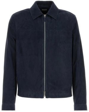 ZEGNA Leather Jackets - Blue