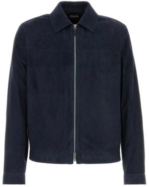 ZEGNA Jassen ,Blauw ,Katoen Suede Blouson