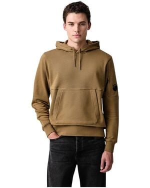 C.P. Company Hoodies & Sweatvesten ,Groen ,Katoen Diagonal Raised Fleece Lens Hoodie