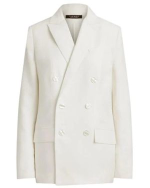 Ralph Lauren Jassen ,Wit ,Linnen Double-Breasted Linnenmix Twill Blazer
