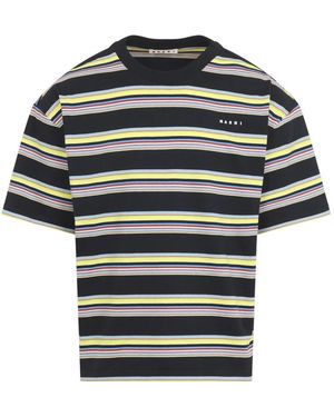 Marni Gestreepte Katoenen T-Shirt - Zwart