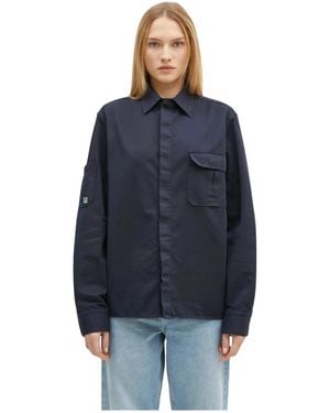 Maison Kitsuné Jassen ,Blauw ,Leer Gewatteerde Blouson