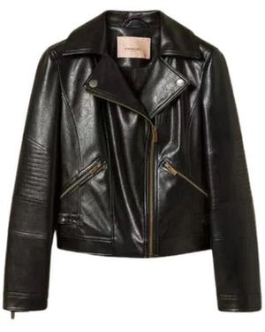 Twinset Moderne Bikerjacke Aus Lederimitat - Schwarz