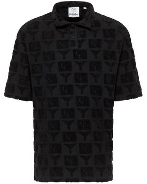 carlo colucci Oversize Poloshirt Mit Frotteeinsätzen - Schwarz