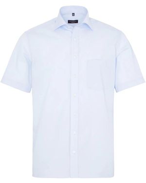 Eterna Overhemden ,Blauw ,Katoen Lichtblauwe Modern Fit Korte Mouw Overhemd - Wit