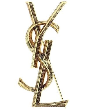 Saint Laurent Textured Logo Brooch - Metallic