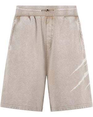 Philipp Plein Fitness ,Katoen Washed Shorts Crackle Scratch - Grijs
