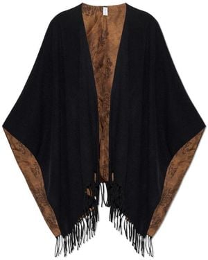 Ferragamo Jassen ,Zwart ,Wol Omkeerbare Poncho Met Franjes