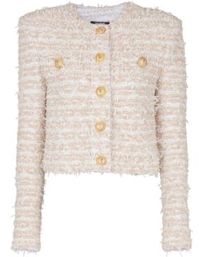 Balmain Cropped Tweed Jas - Naturel