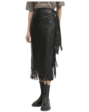 Never Fully Dressed Vegan Leder Fringe Jaspre Rok - Zwart
