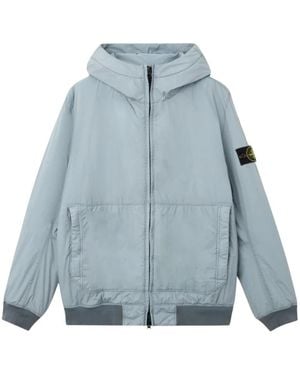 Stone Island Jassen ,Blauw ,Leer Hooded Bomber Jacket