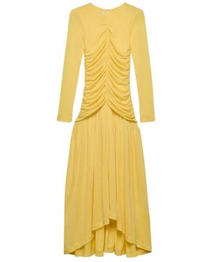 BITE STUDIOS Kleedjes ,Geel ,Katoen Slim-Fit Maxi-Jurk Met Lange Mouwen