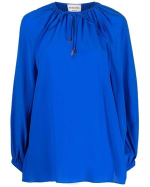 PHAEONIA Blauwe Zijden Blouse Met Strikdetail