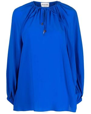PHAEONIA Blaue seiden selbstbindende bluse