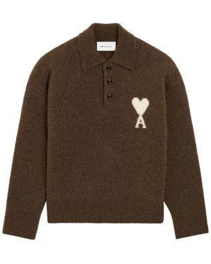 Ami Paris Truien & Vesten ,Bruin ,Wol De Coeur Polo Sweater