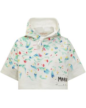 Marni Hoodies & Sweatvesten ,Veelkleurig ,Katoen Hoodie Van Katoen Met Bloemenprint - Blauw