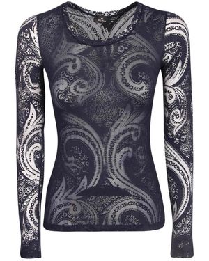 Etro Paisley-Print Top Met Lange Mouwen - Blauw