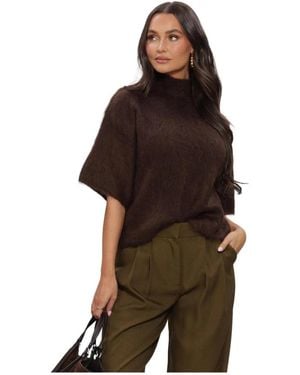 Y.A.S Truien & Vesten ,Bruin ,Wol Yastilde 2/4 Mohair Blend Gebreide Trui - Zwart