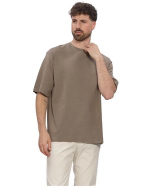 Profuomo T-Shirt Met Ronde Hals Van Zwaar Katoen - Bruin