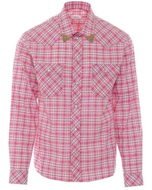 Versace Overhemden ,Rood ,Katoen Geruite Katoen-Popeline Slim Shirt - Roze