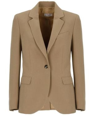 Alberto Biani Jassen ,Leer Enkelrijige Blazer - Naturel