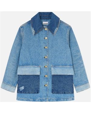 Ganni Patchwork Denim Midi Jacket - Blauw