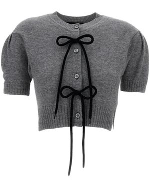 Simone Rocha Truien & Vesten ,Grijs ,Kasjmier Bow Ribbed Cashmere Cardigan