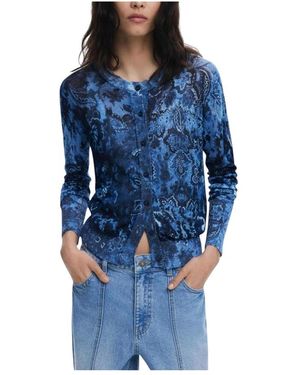 Desigual Truien & Vesten ,Blauw ,Bloemenknoopvest Herfst/Winter Stijl