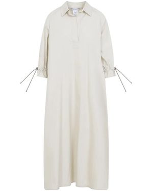 Max Mara Kleedjes ,Katoen Katoenen Poplin Midi-Jurk Met Strikdetail - Wit