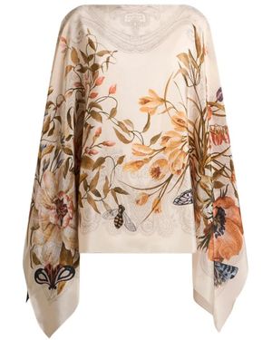 Etro Jassen ,Veelkleurig ,Poncho Met Bloemenprint En Paisley-Detail Van Zijde - Naturel