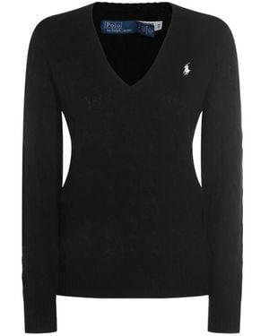 Ralph Lauren Truien & Vesten ,Zwart ,V-Hals Kabel Gebreide Trui