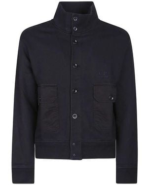 C.P. Company Diagonaler Fleece-Knopf-Sweatshirt - Schwarz