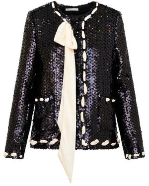 LoveShackFancy Rosina Ribbon Sequined Jacket - Zwart