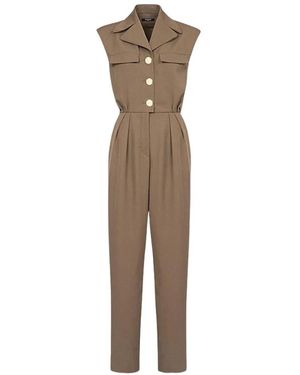 Balmain Jumpsuits & Playsuits ,Bruin ,Wol Korte Mouw Wollen Jumpsuit - Naturel