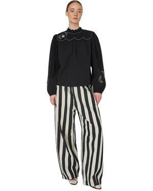 Stella Nova Maan En Ster Geborduurde Blouse - Zwart