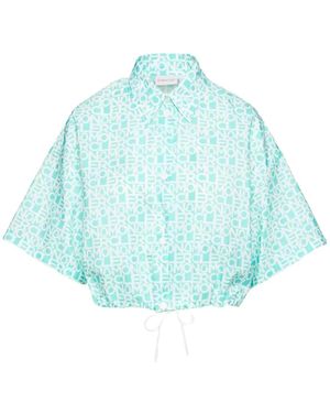 Moncler Crop Top Shirt Mit Monogramm - Blau