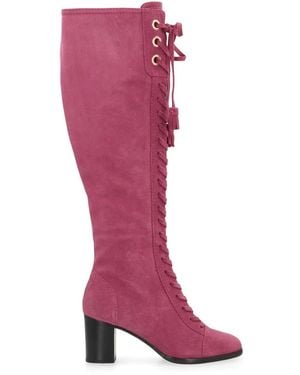 Alberta Ferretti Calfskin Suede Heeled Laarzen - Roze