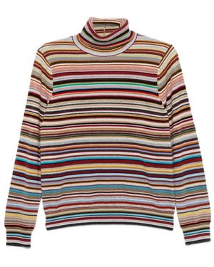 Paul Smith Truien & Vesten ,Veelkleurig ,Kasjmier Signature Stripe Roll Neck Sweater - Bruin