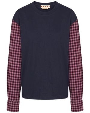 Marni Tops ,Blauw ,Katoen Logo Bedruikt T-Shirt Met Ronde Hals