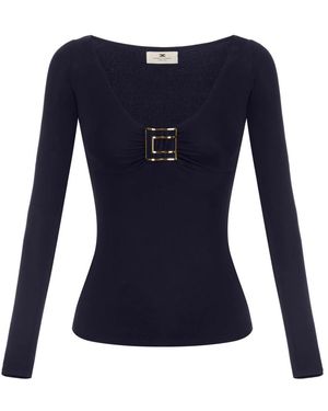 Elisabetta Franchi Long Sleeve T-Shirts - Blue