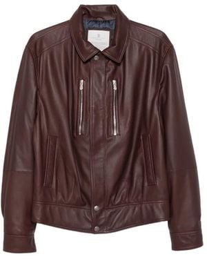 Brunello Cucinelli Bikerjack Van Bordeaux Leer - Bruin