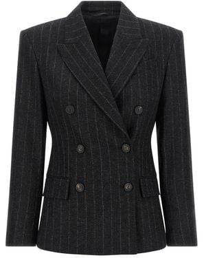 Brunello Cucinelli Jassen ,Grijs ,Wol Pinstripe Double-Breasted Blazer - Zwart