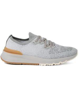 Brunello Cucinelli Graue Sneakers Schnürung Logo Sohle
