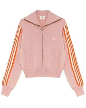 Autry Hoodies & Sweatvesten ,Roze ,Roze Geborduurde Trui Met Rits