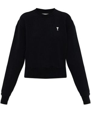 Ami Paris Hoodies & Sweatvesten ,Zwart ,Katoen Katoenen Sweatshirt Met Geborduurd Logo